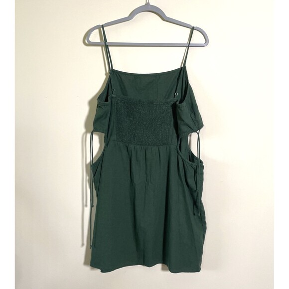 Aerie Women's Mini Sundress Cut Out Linen Blend Smocked Square Neck Size XL NWT - Picture 3 of 9